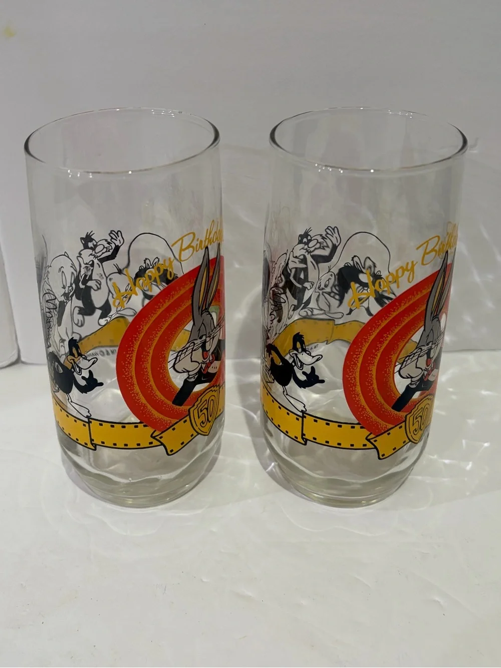 Vintage Looney Tunes Bugs Bunny 50th Birthday Glass Tumblers - Set of 2